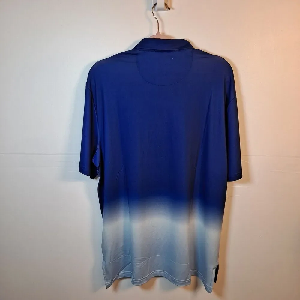 Ralph Lauren RLX Mens Golf Polo Shirt Sz Lg Performance Blue Ombré Wicking FLAW